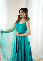 Thumbnail for The52 Women's Beautiful Roman Silk Chanderi Fabric Flared Anarkali Pant and Dupatta Set - Distacart