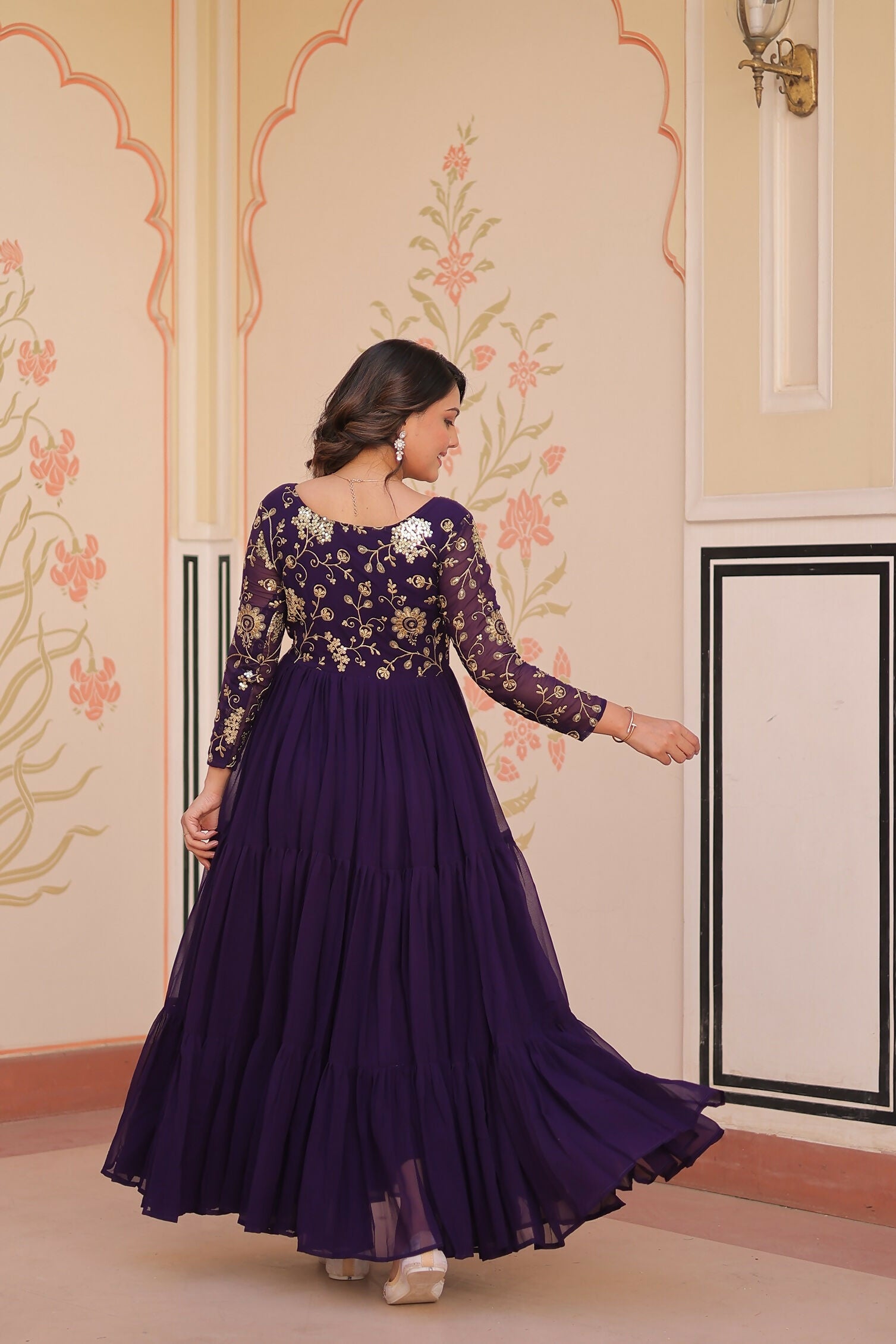 Joban Fashion Purple Georgette Sequence Embroidery Work Dress
