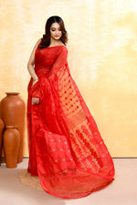 Thumbnail for Piyari Fashion Women's Red Embellished Cotton Blend Jamdani Saree - Distacart