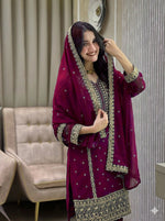 Thumbnail for Teeya Creation Wine Color Faux Georgette Embroidery Work Party Wear Salwar Suit - Distacart