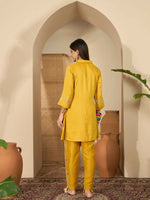 Thumbnail for Joban Fashion Women Mustard Roman Silk Embroidered Stitched Kurta Set - Distacart
