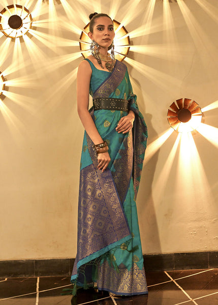 Trendy Weaving Silk Teal Green Designer Saree - Emponline - Distacart
