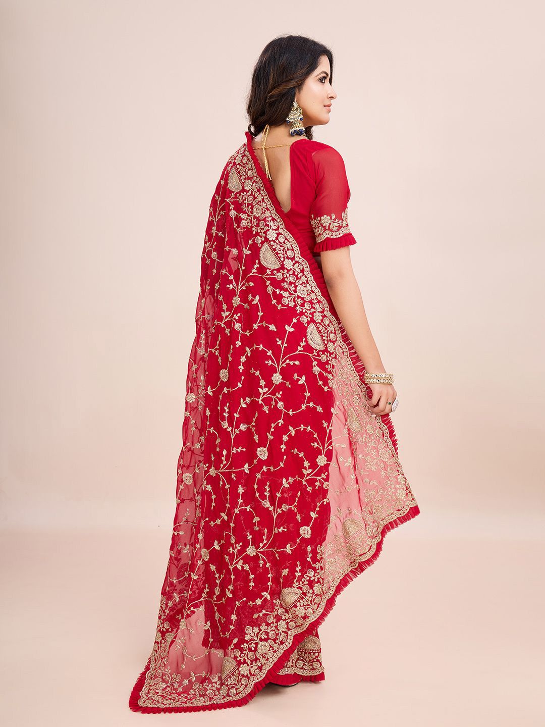 kasee Floral Embroidered Pure Georgette Ready to Wear Saree - Distacart