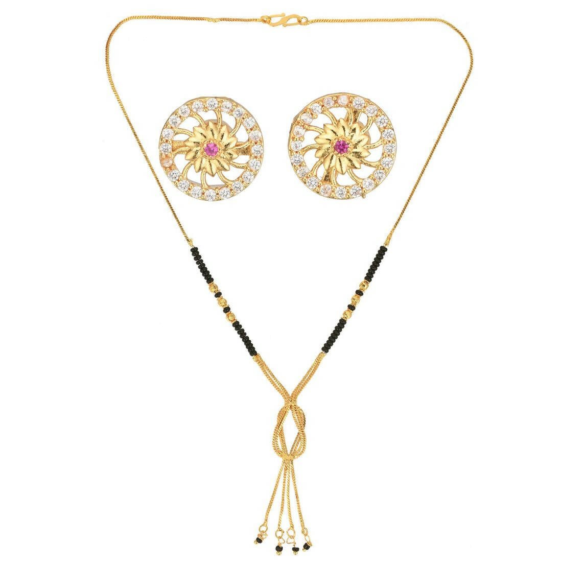 AanyaCentric Gold Plated Short Mangalsutra Set with Earrings - Distacart