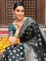 Thumbnail for Astita Teal Silk Saree