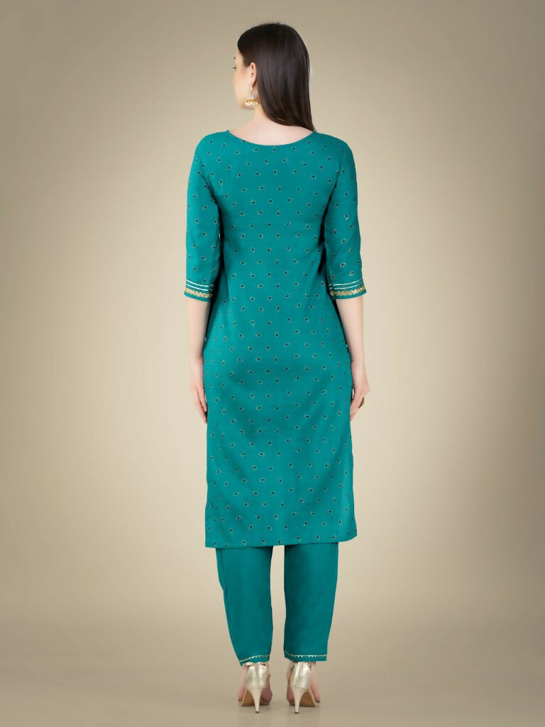 Jyoti Fashion Women's Rama Cotton Magic Slub Embroidery & Sequence work Kurta with Trouser & Dupatta - Distacart