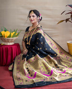 Thumbnail for Jyoti Fashion Women's Black Paithani Silk Zari Woven Saree with Blouse - Distacart