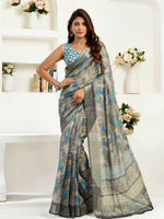 Thumbnail for Joban Fashion  Dusty Brown Floral & Ethnic Motifs Linen Ready To Wear Saree With Unstitched Blouse - Distacart