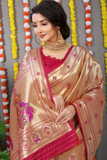 Thumbnail for Jyoti Fashion Women's Maroon Paithani Silk Zari Woven Saree with Blouse - Distacart