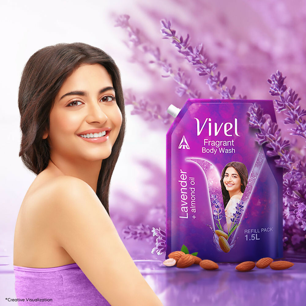 Vivel Fragrant Body Wash Lavender & Almond Oil Shower Gel Supersaver XL Refill Pouch - Distacart