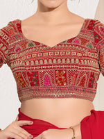 Thumbnail for Joban Fashion Red Brocade Padded Blouse With Sweetheart Neck Elbow Sleeves - Distacart