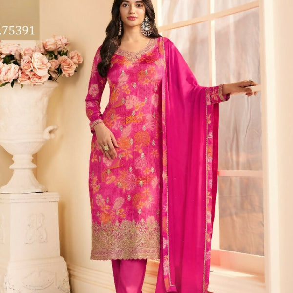Anaita Magenta Chinon Stitched Suit with Multi Digital Print - Distacart