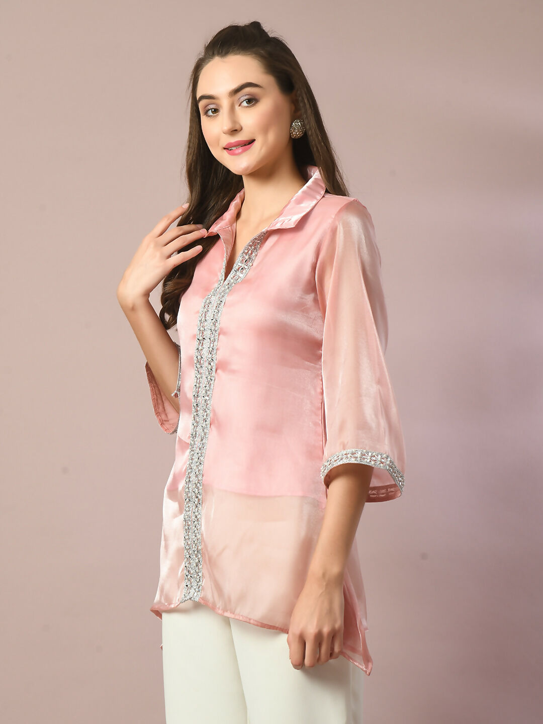 Myshka Women's Pink Solid Longline Party Tunic - Distacart