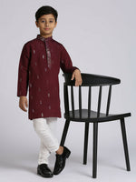 Thumbnail for Joban Fashion Kids Island Traditional Ethnic Wear with Silk Sequence Embroidery Full Sleeves Kurta and Pyjama Set - Wine - Distacart