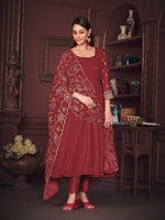 Thumbnail for Jyoti Fashion Women's Maroon Georgette Embroidered Anarkali Kurta Pant Set With Dupatta - Distacart