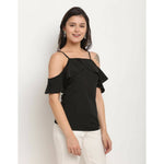 Thumbnail for Aastha Fashion Women's Black Polyester Solid Casual Top - Distacart