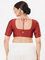 Thumbnail for Joban Fashion Dark-Red Taffeta Silk Elbow Sleeveless Front Open Blouse