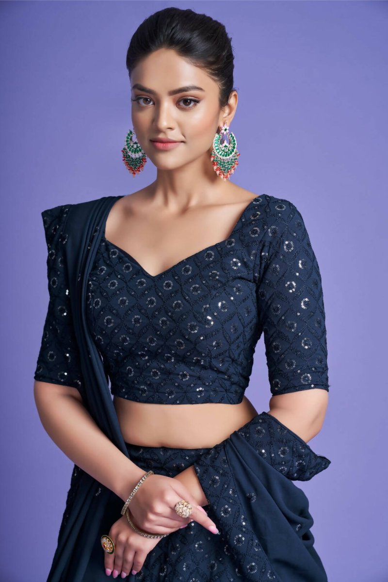 Aastha Fashion Women's Teal Blue Diamond Georgette Thread & Sequins Embroidery Party Wear Lehenga Choli - Distacart