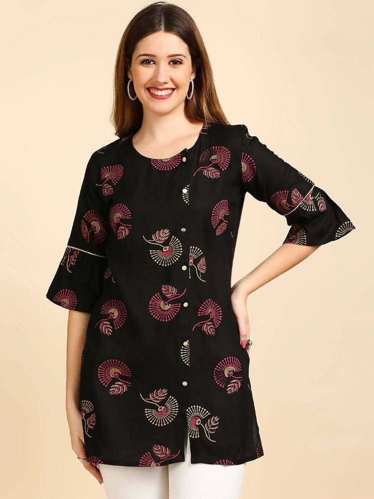 Anubhutee Black & Golden Printed Straight Kurti - Distacart