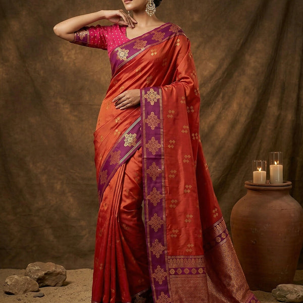 Shree Shyam Fashion Orange Soft Silk Saree - Distacart