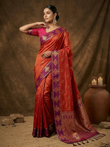 Shree Shyam Fashion Orange Soft Silk Saree - Distacart