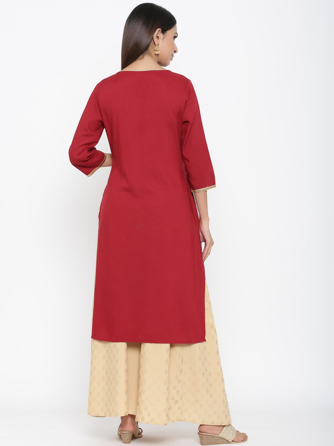 Juniper Maroon Rayon Printed Panelled Kurta - Distacart