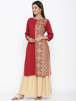 Thumbnail for Juniper Maroon Rayon Printed Panelled Kurta