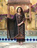 Thumbnail for Juniper Women Viscose Rayon Kurta Palazzo Dupatta Set - Distacart