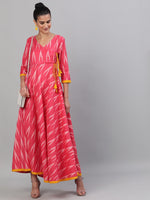 Thumbnail for Antaran Red Cotton Flared Ikat Kurta - Distacart