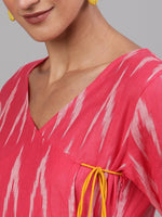 Thumbnail for Antaran Red Cotton Flared Ikat Kurta - Distacart