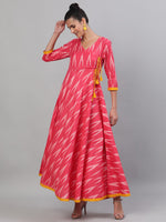 Thumbnail for Antaran Red Cotton Flared Ikat Kurta - Distacart