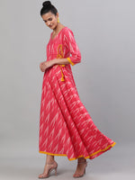 Thumbnail for Antaran Red Cotton Flared Ikat Kurta - Distacart