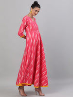 Thumbnail for Antaran Red Cotton Flared Ikat Kurta - Distacart
