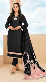 Thumbnail for Anaita Black Cambric Cotton Stitched Suit with Embroidery & Sequence Work - Distacart