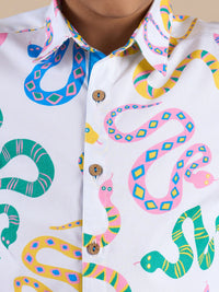Thumbnail for Snakes and Ladders Boys Multi Color Snake Print Shirt from Siblings Collection - Distacart