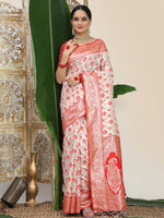Thumbnail for Astita Linen Cotton Red & White Saree