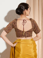Thumbnail for Joban Fashion Dark Maroon Brocade Padded Blouse With Round Neck Elbow Sleeves - Distacart