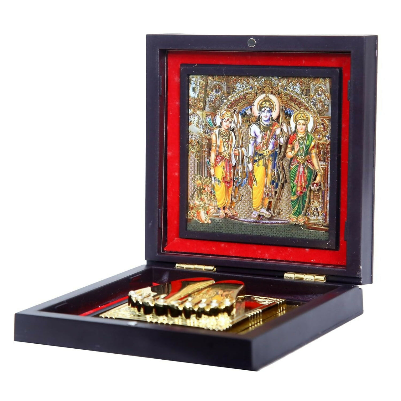 AncientlRam Darbar Pocket Temple Box With Charan Paduka Square Shaped, Gold Plated - Distacart