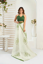 Thumbnail for Vastranavya Green Digital Printed Linen Ready To Wear Designer Saree with Unstitched Blouse - Distacart