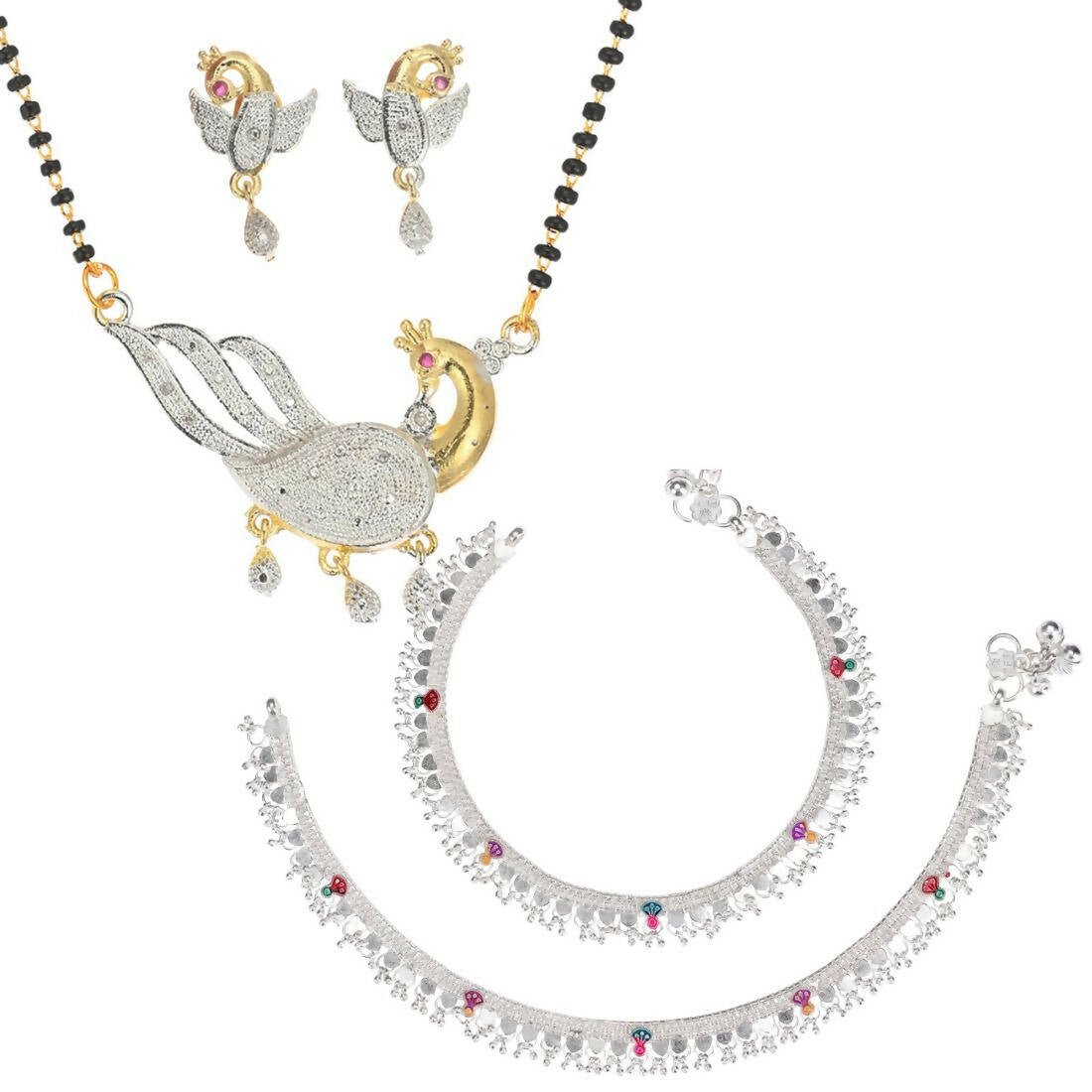 AanyaCentric Gold-plated Mangalsutra Pendant Earring Set & Silver Plated Anklet - Distacart