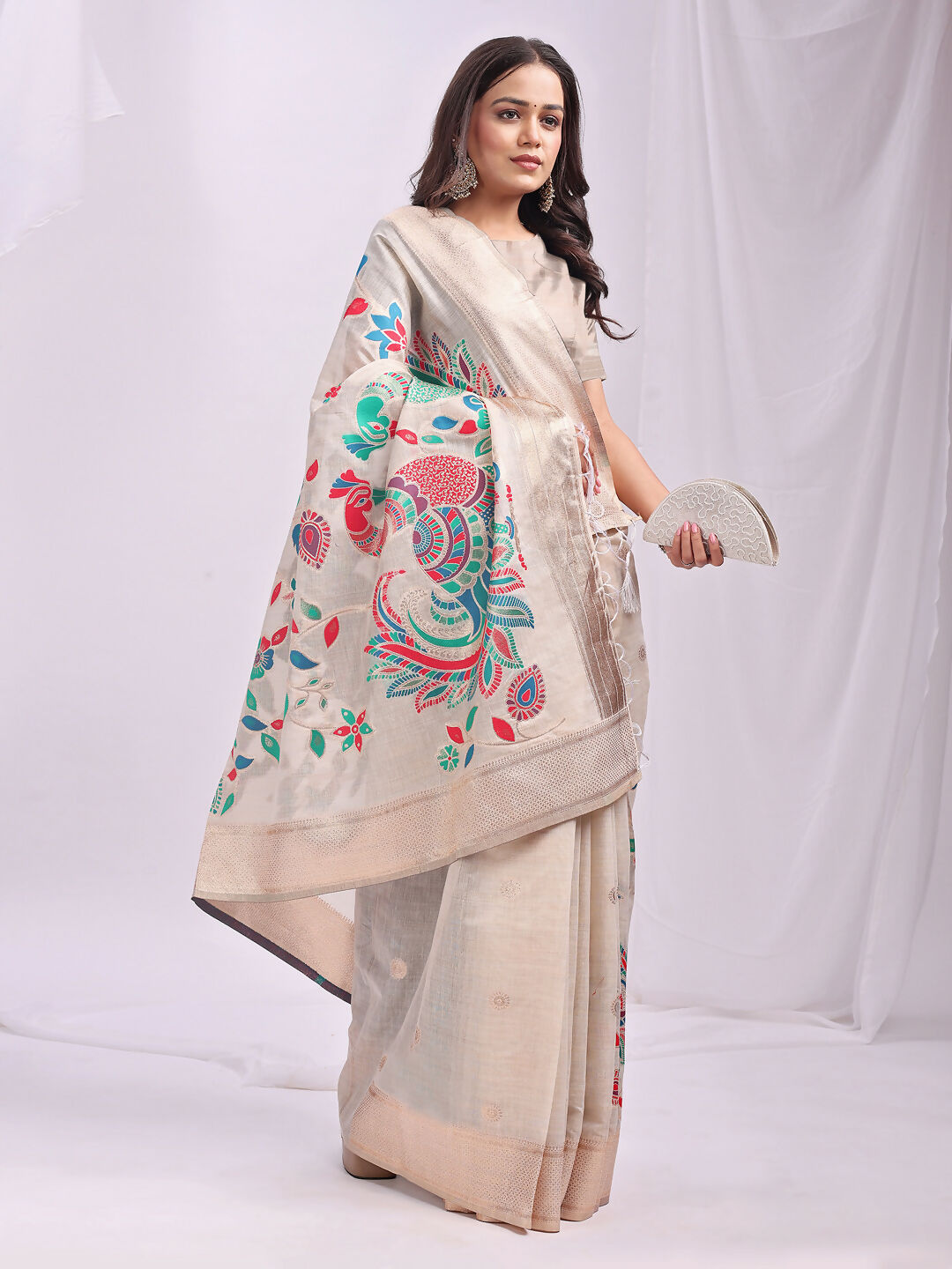 Astita Linen Cotton Cream Saree