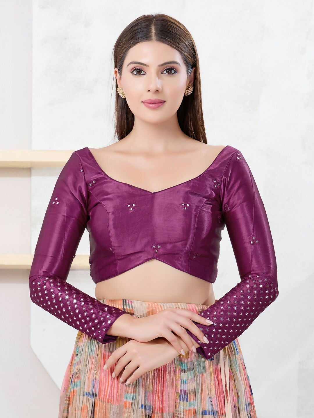 Joban Fashion Magenta Gajji Silk Elbow Sleeveless Back Open Blouse
