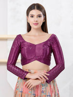 Thumbnail for Joban Fashion Magenta Gajji Silk Elbow Sleeveless Back Open Blouse