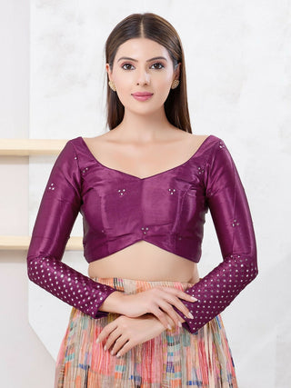 Joban Fashion Magenta Gajji Silk Elbow Sleeveless Back Open Blouse