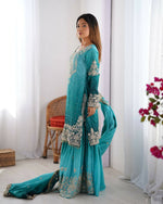 Thumbnail for The52 Women's Beautiful Chinon silk Fabric Embroidery Work Straight Kurta Palazzo and Dupatta Set - Distacart