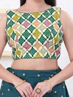 Thumbnail for Joban Fashion Green Bandhani Sleeveless Back Open Blouse
