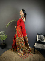 Thumbnail for Joban Fashion Red Paithani Soft Silk Meenakari Saree