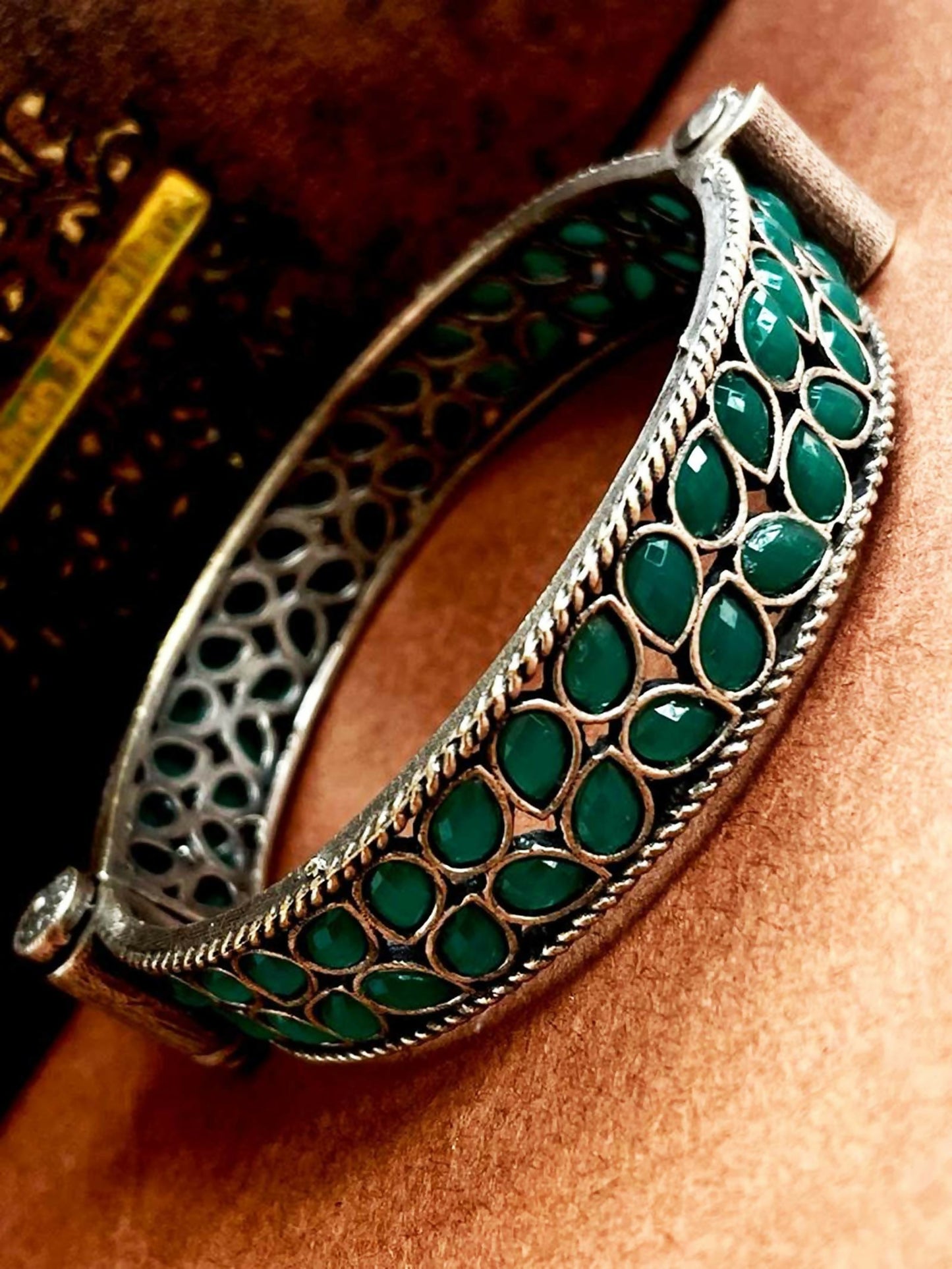Joban Fashion Green Brass Oxidized Ethnic Openable Kada - Distacart