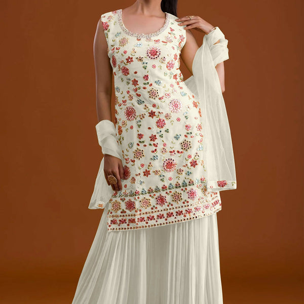 Anaita White Georgette Suit with Embroidered Multi Work