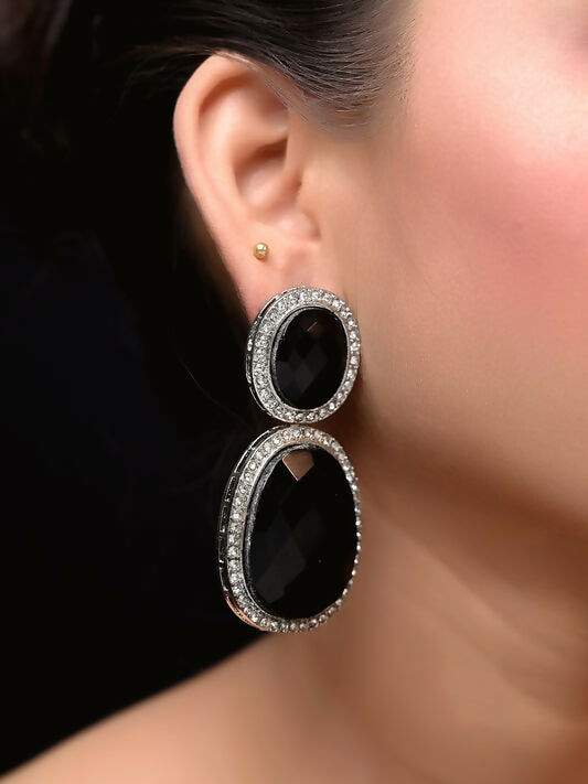 Black Smart Dangler Earrings With Rhino Stone Border| Earring For Women And Girls By House of Ree - Distacart